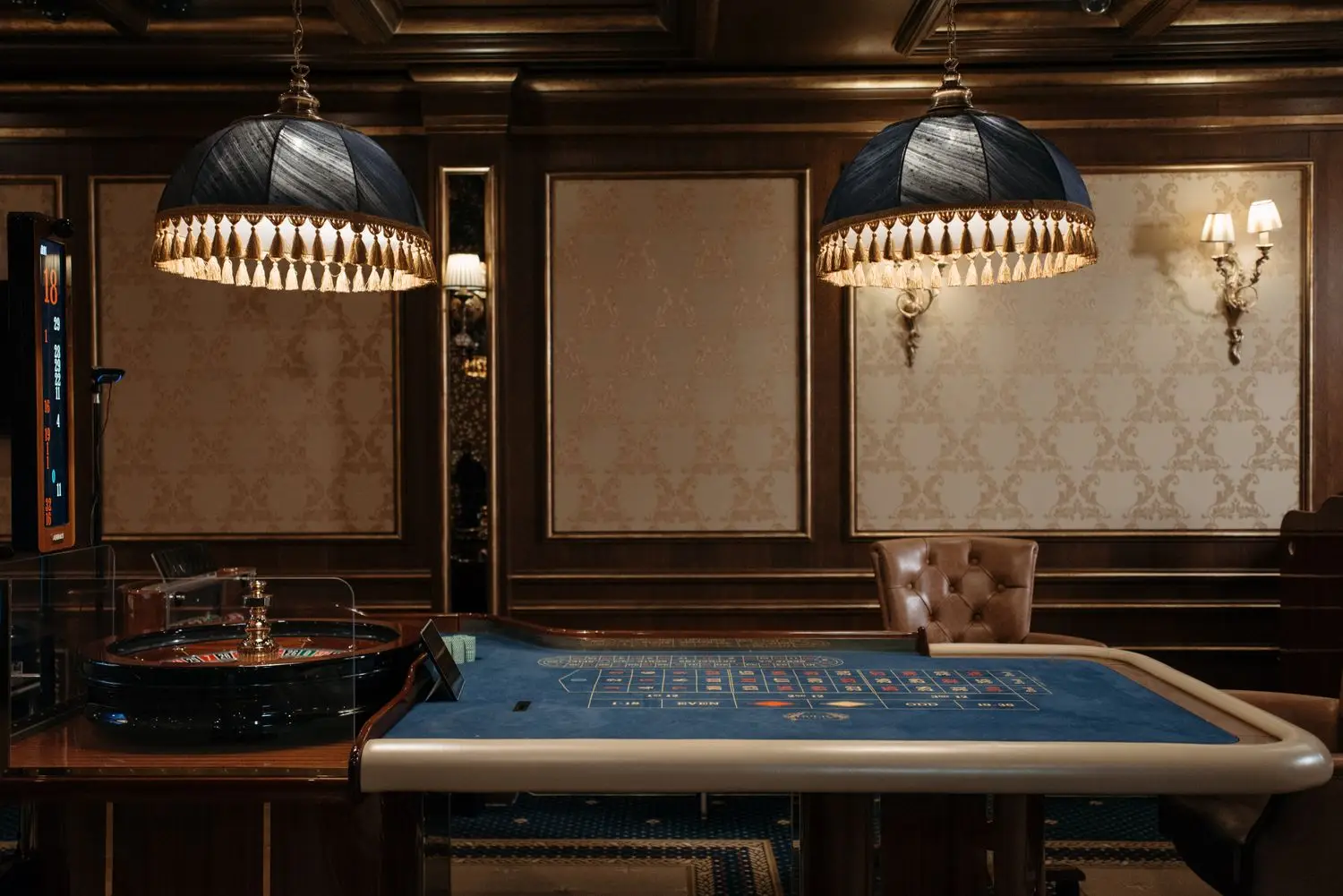 Detailed view of a polished casino table area